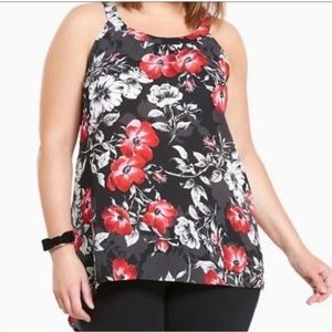 Torrid Floral Halter Neck Black/Red Sheer top size 0 Equivalent Large 12 blouse